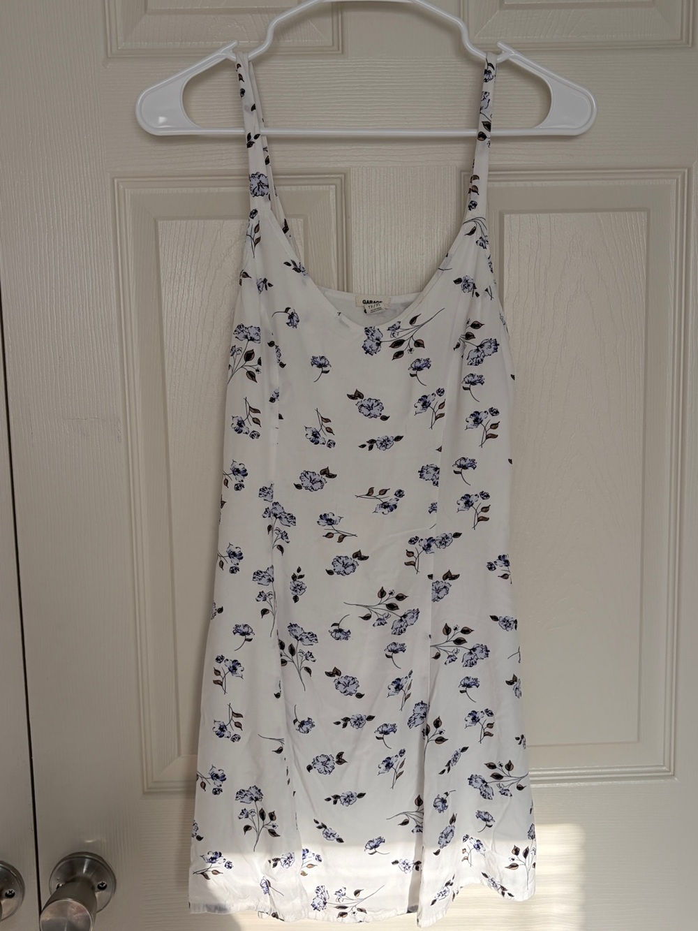 Garage XS White Floral Slip Dress with Blue Print